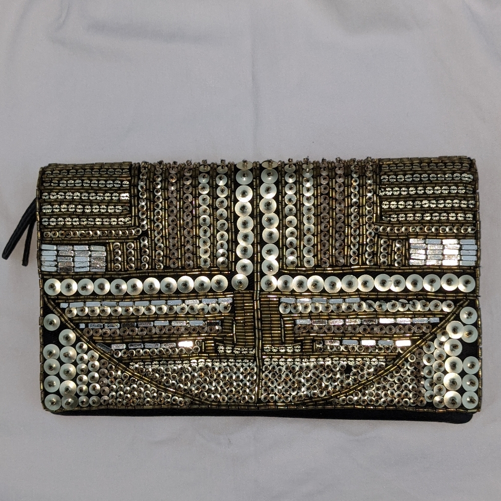 Bcbgeneration Black Gold Sequin Clutch - image 1